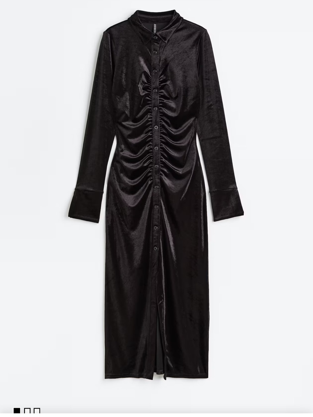 H&M Black Long-Sleeve Ruched Button-Front Maxi Dress